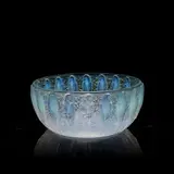 'Perruches' bowl, designed 1931 by René Lalique, Opalescent glass, frosted and polished, moulded in relief with parakeets, sold Dec 2024