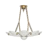 Rafel & Valls, Ceiling light, Frosted and polished glass panels, press moulded with pinecones and leaves, gilt-bronze frame