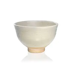 Bowl by Bernard Leach, Stoneware, pale ash green and cream glazes with iron speckle and raised swirl to the well, sold Dec 2024
