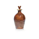 Vinegar bottle by Lucie Rie, 1949, Stoneware, poured brown glaze, pale blue/green celadon glaze and brown feathering to interior rim, sold Dec 2024
