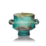 Colin Pearson, Footed vessel, Stoneware, turquoise, dark grey and cream softly pitted glazes with lustrous sheen