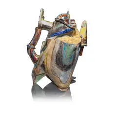 Angus Suttie, 'Fantasy' teapot, 1986, Earthenware, painted in vivid polychrome and metallic glazes with incised lines and abstract designs