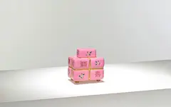 for Minton by Christopher Dresser, circa 1870, Glazed bone china, modelled as a tea bundle, decorated with Chinese characters and enamelled flowers against a pink and , sold Mar 2025