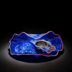 Dale Chihuly, 'Five Piece Cobalt Seaform Set with Red Lip Wraps', sculpture, 1992, Blown glass, decorated with feathered bands of clear and yellow glass with a iridescent exterior