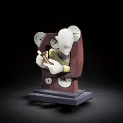 David Reekie, 'Timekeeper I, 1994, Lost wax cast and pate de verre figure, set into a lead glass panel
