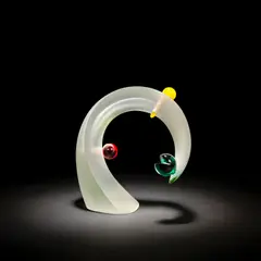 David Taylor, Scent bottle and stopper, 1994, Freeblown and sandblasted glass, of twisted an tapering form, the edge with an applied band of green