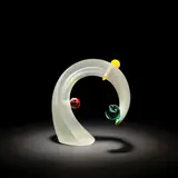 David Taylor, Scent bottle and stopper, 1994, Freeblown and sandblasted glass, of twisted an tapering form, the edge with an applied band of green