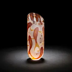 Katharine Coleman, 'Feeding the Fish', vase, 2003, Clear glass blank blown by Neil Wilkin, overlaid in orange, and engraved in relief with koi