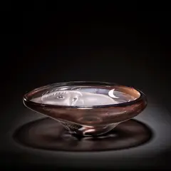 Steven Newell, 'Lunar Distortions' bowl, circa 1992, Blown glass, etched and sandblasted, decorated with two abstract figures and a crescent moon
