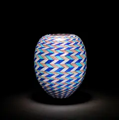 Bottega Vignoli, 'Bichromatic Byzantium Vase', 2024, Glazed earthenware, of ovoid form, the scalloped exterior decorated in a chevroned motif in copper lustre and majolica