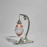 Friedrich Adler, Table Lamp, for Osiris, polished pewter, blown glass shade, stamped 'OSIRIS'