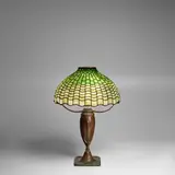 Tiffany Studios, Geometric Table Lamp, leaded glass, patinated bronze, the base stamped 'TIFFANY STUDIOS 444', 'S221' and monogrammed