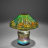 Tiffany Studios, 'Daffodil' Table Lamp, leaded glass, patinated bronze, Favrile glass, base engraved 'Louis C