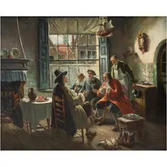 Adolf Nauer, ESCENA DE SOBREMESA, Óleo sobre aglomerado de madera