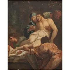 Santo Entierro, MÉXICO, SIGLO XVIII, Óleo sobre lámina de cobre