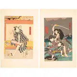 SEHEI SEKIGUCHI, SHINZABURO TAMIYA Y OMACHI / OMATSURI KINGORÔ by Utagawa Kunisada 'Toyokuni Iii', Xilografía coloreada (ukiyo-e), offered Apr 2026