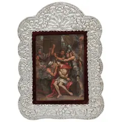 El Escarnio de Cristo, FLANDES, SIGLO XVII, Óleo sobre lámina de cobre