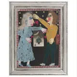 Francisco Jesús Hernández Pérez, Amigas por siempre, Collage de textiles en marco de hojalata repujado