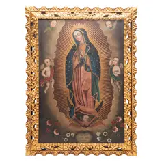Virgen de Guadalupe, MÉXICO, SIGLO XX, Óleo sobre tela, marco de madera dorada