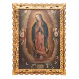 Virgen de Guadalupe, MÉXICO, SIGLO XX, Óleo sobre tela, marco de madera dorada