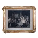 Pierre Cottin, Grabado, Shakespeare en la Corte de la Reina Isabel, Grabado, 58x76 cm Enmarcado. Multiples faltantes en el marco. Detalles de conservación