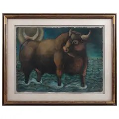 Luis Lombardo, Toro místico volteando, Óleo sobre papel