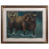 Luis Lombardo, Toro místico volteando, Óleo sobre papel