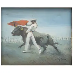 Luis Solleiro, TORERILLO PASANDO DE MULETA, Óleo sobre tela
