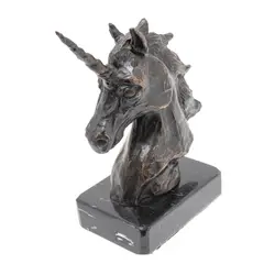 Julio Hernández, CABEZA DE UNICORNIO, Bronce, patinado en color marrón; con base de mármol negro