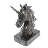 Julio Hernández, CABEZA DE UNICORNIO, Bronce, patinado en color marrón; con base de mármol negro