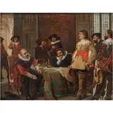 Luigi Vesco, CABALLEROS DELIBERANDO SOBRE UNA MESA, Óleo sobre madera