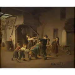 Paul Seignac, NIÑOS JUGANDO, Óleo sobre madera
