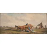 Descanso En El Camino, FRANCIA, SIGLO XIX, Óleo sobre madera