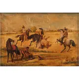 LAZANDO UN TORO by A la Manera de Ernesto Icaza, Óleo sobre tela, sold Mar 2026