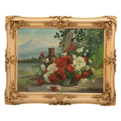 Paisaje / Volcán con rosas by Francisco Urbina, Óleo sobre tela, sold Mar 2026