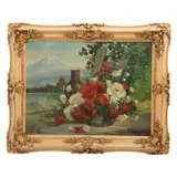 Francisco Urbina, Paisaje / Volcán con rosas, Óleo sobre tela