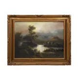 Autor No Identificado, Paisaje con lago, Óleo sobre tela