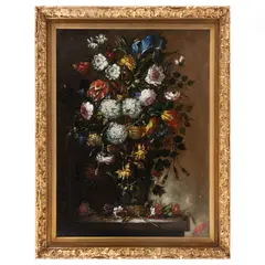 R. Ríos, Flores, Óleo sobre madera