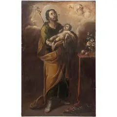 San José Con El Niño, MÉXICO, SIGLO XVII, Óleo sobre tela