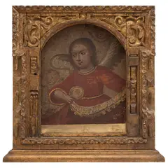 Nicho Con Angel, MÉXICO, SIGLO XIX, Óleo sobre tabla