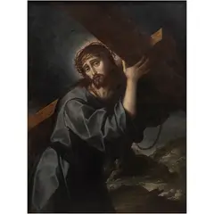 Cristo Con la Cruz A Cuestas, MÉXICO, CA., 1700, Óleo sobre tela