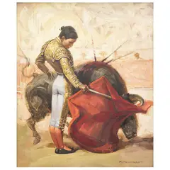 Antonio Navarrete, PASE DE MULETA POR ELOY CAVAZOS, Óleo sobre tela