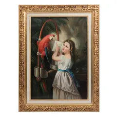 Sara Fontanelli, Niña con guacamaya, Óleo sobre tela