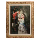 Sara Fontanelli, Niña con guacamaya, Óleo sobre tela