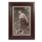 Sara Fontanelli, Niña con conejos, Óleo sobre tela