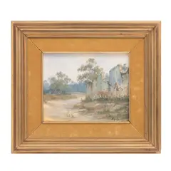 José Agrós, Paisaje con ruinas de hacienda, ca. 1980, Óleo sobre tela