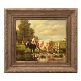 Robert Paul, Paisaje campirano, vacas y becerro, Óleo sobre tela
