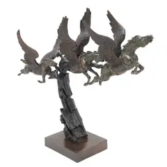 Pegasos En Vuelo, SIGLO XX, Bronce, patinado en color verde y marrón