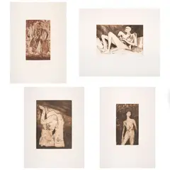 Salvador E. Lacroix, A) El desnudo y la máscara, Grabados al buril y aguatinta 11 / 15, 34 / 35, 8 / 35 y P / A