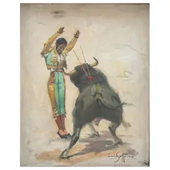 SUERTE DE BANDERILLAS by Luis Solleiro, Óleo sobre tela, sold Jan 2026